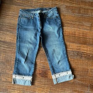 Women's Blue Jeans with Lace Trim
